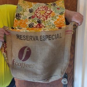 Burlap messenger bag and small cosmetic pouch